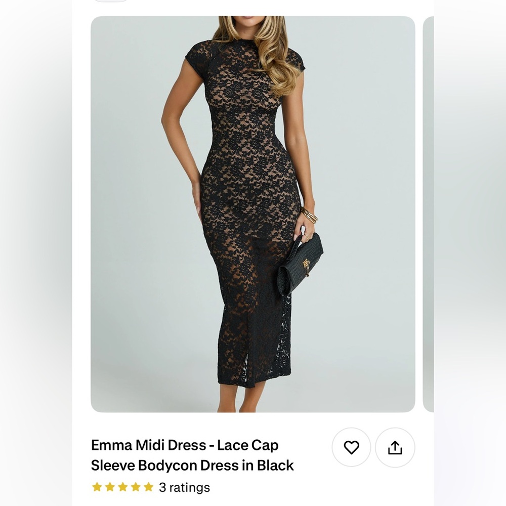 NWT Elegant Black Lace Midi Dress